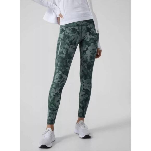 ATHLETA Rainier High Rise Printed Leggings Teal Turquoise Floral Small S - Picture 1 of 10